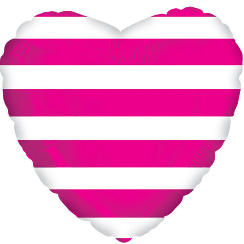 Balloon Foil Heart Stripes Hot Pink