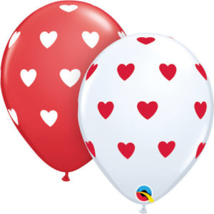 11" Printed Balloon Hearts Red + White (2 pc.)