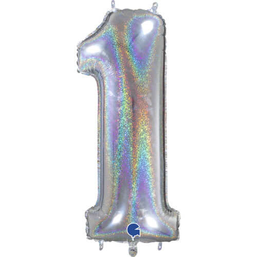Number Balloon Silver Holographic 1