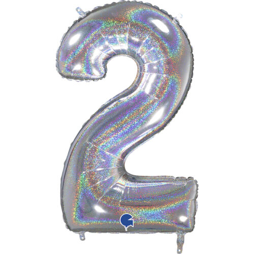 Number Balloon Silver Holographic 2