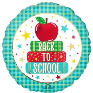 Balloon Foil Back To School Round Gingham