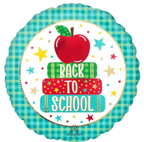 Balloon Foil Back To School Round Gingham