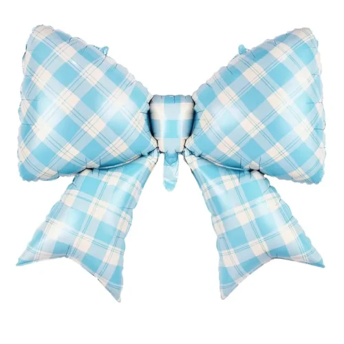 Balloon Foil Bow Plaid Blue